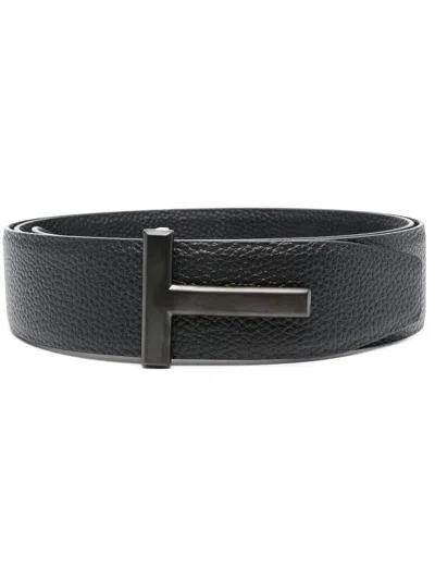 Tom Ford Reversible Calfskin Leather Belt In Black