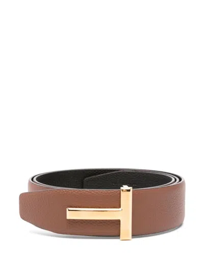 Tom Ford Reversible Calfskin Leather Belt In Brown