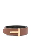 Tom Ford Reversible Calfskin Leather Belt In Brown