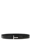 Tom Ford Brown Reversible Logo Buckle Textured Belt In Black