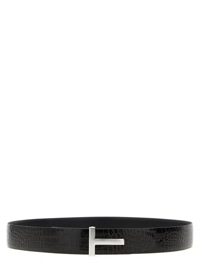 Tom Ford Reversible Crocodile Leather Belt In Brown