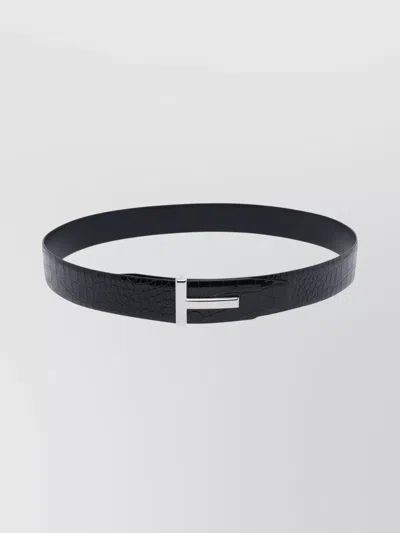 Tom Ford Reversible Crocodile Pattern Leather Belt In Black