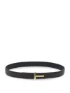 Tom Ford Brown Belt With T-plaque On The Front In Grained Leather Man In Black