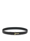 Tom Ford Brown Belt With T-plaque On The Front In Grained Leather Man In Metallic