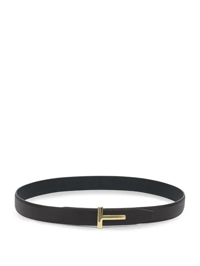 Tom Ford Reversible Hammered Leather Belt In Metallic