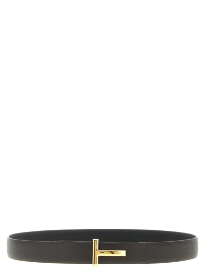 Tom Ford Reversible Hammered Leather With Gold Buckle Belt In Black