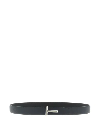 Tom Ford Reversible Hammered Logo Buckle Belt In Black