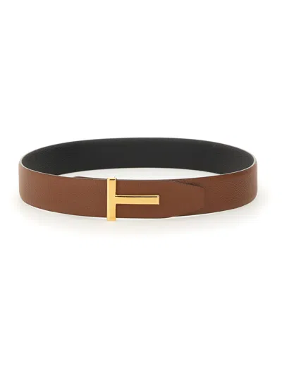 Tom Ford Reversible Leather Belt In Brown