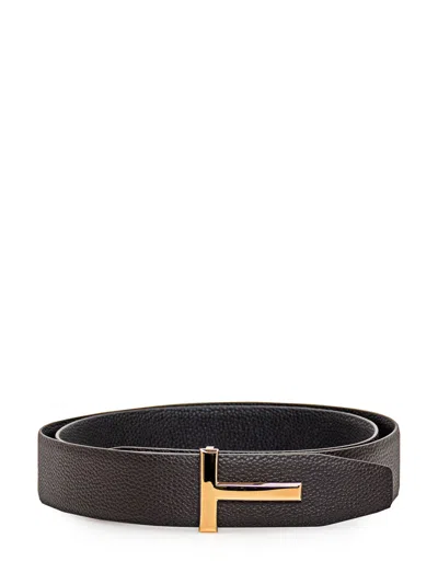 Tom Ford Reversible Leather Belt In Brown Black