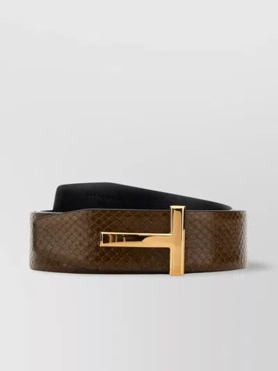 Tom Ford Reversible Leather Belt Gold-tone Buckle In Green