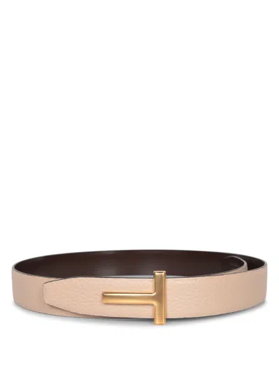 Tom Ford Reversible Logo Belt Beige In Sand