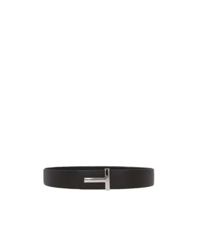Tom Ford Reversible Logo Belt In Black