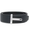Tom Ford Textured Leather Belt With Distinctive Metallic Buckle In Blau