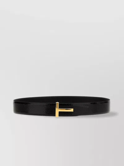 Tom Ford Reversible Logo Belt Hardware Textured Finish In Black