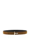 Tom Ford Multicolor Textured Reversible Buckle Belt In Brown