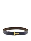Tom Ford Reversible Logo-buckle Leather Belt In Blue