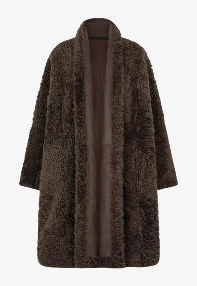 Tom Ford Reversible Open Shearling Coat In Coffee