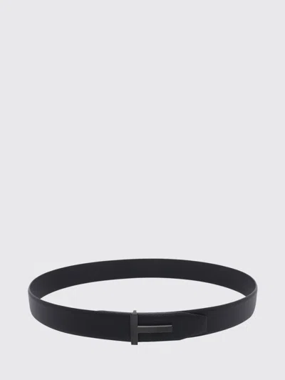 Tom Ford Reversible Pebbled Leather Monogram Buckle Belt In Black