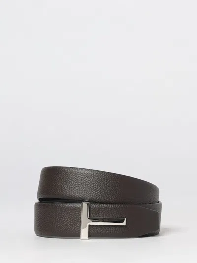 Tom Ford Reversible Pebbled Leather Monogram Buckle Belt In Brown