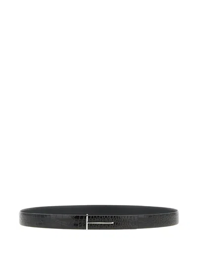 Tom Ford Reversible Python-print Buckle Belt In Black