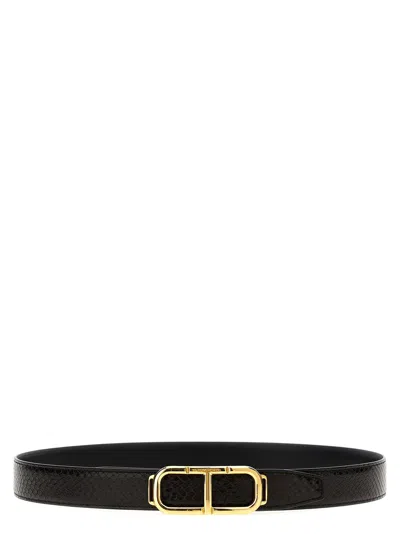 Tom Ford Reversible Python-print Leather Belt In Black