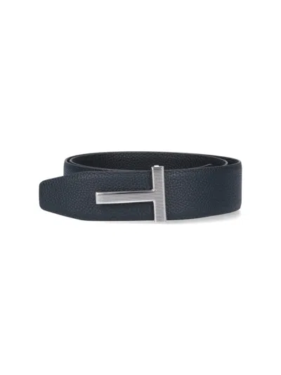 TOM FORD REVERSIBLE "RIDGE BUCKLE T" BELT - BLUE/BLACK