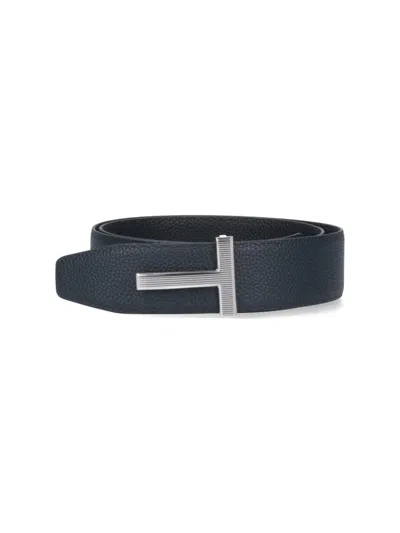 Tom Ford Reversible "ridge Buckle T" Belt – Blue/black