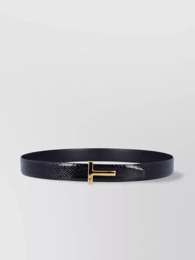 Tom Ford Buckle-logo Reversible Belt In Black