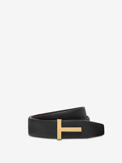 Tom Ford Reversible T Belt In Black