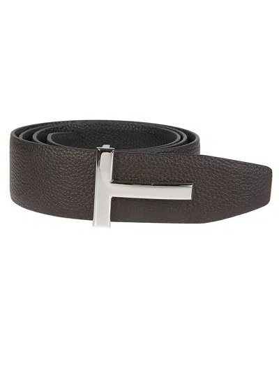 Tom Ford Elegant Brown And Black Calfskin Belt Made