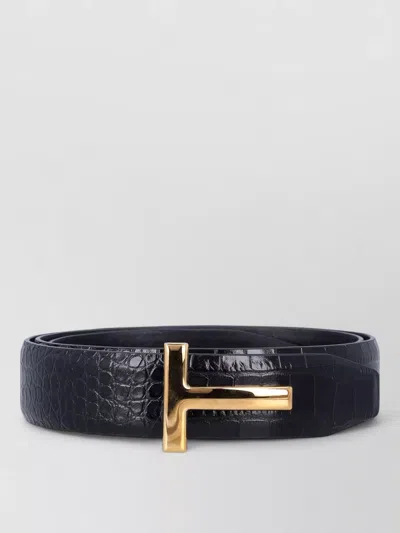 Tom Ford Reversible T Belt Crocodile Texture 4 Cm In Blue