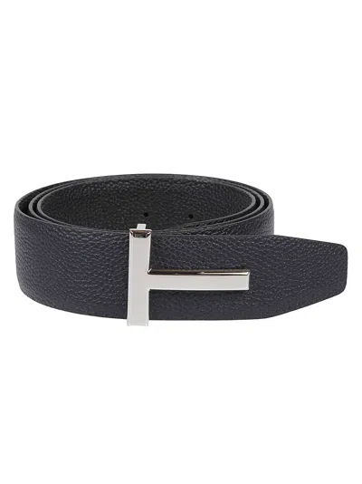 Tom Ford Reversible T Belt In Dark Navy/black