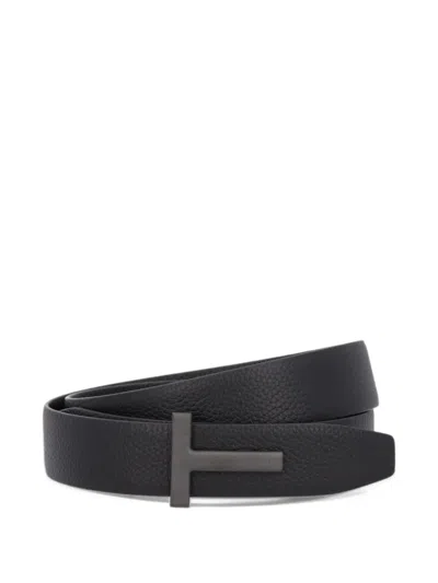 Tom Ford Reversible T Buckle Belt In Black