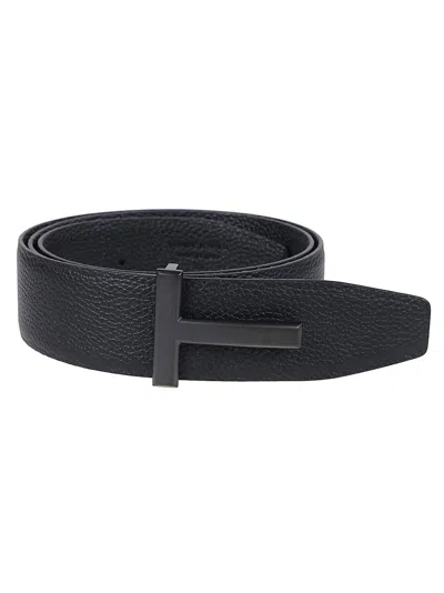 Tom Ford Reversible T-buckle Belt In Black