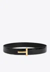 Tom Ford Reversible T-buckle Belt In Croc-embossed Leather In Black