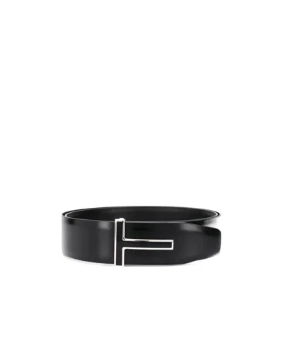 Tom Ford Reversible T Icon Belt In Black
