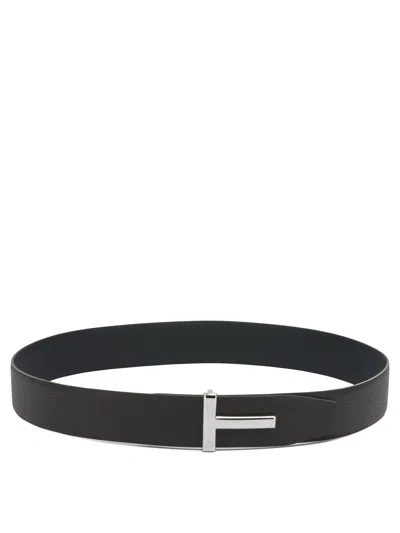 Tom Ford Reversible "t Icon" Belt In Black