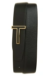 Tom Ford Reversible T Icon Leather Belt In 1n001 Black