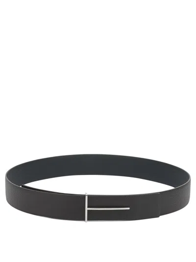 Tom Ford Reversible T Icon Mini Belt In Black