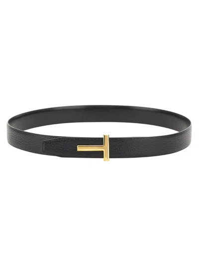 Tom Ford Reversible "t Line" Belt In Black