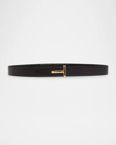 Tom Ford Reversible T-logo Leather Belt In Animal Print