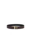 Tom Ford Reversible T  Logo Leather Belt In Black