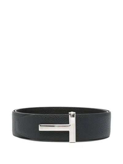 Pre-owned Tom Ford Reversible T-buckle Belt In Black