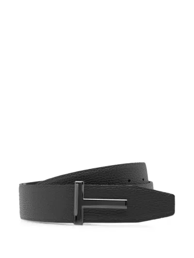 Tom Ford Reversible T-buckle Belt In Black