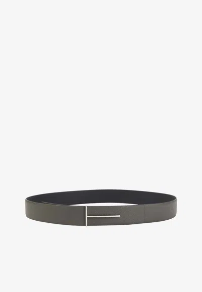 Tom Ford Reversible T-buckle Leather Belt In Gray