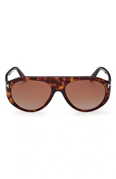 Tom Ford Rex-02 57mm Aviator Sunglasses In Dark Havana/gradient Brown