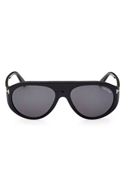 Tom Ford Rex-02 57mm Aviator Sunglasses In Shiny Black/smoke