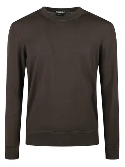 Tom Ford Rib Trim Plain Knit Sweater In Green