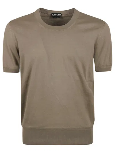 Tom Ford Rib Trim Regular Polo Shirt In Cement