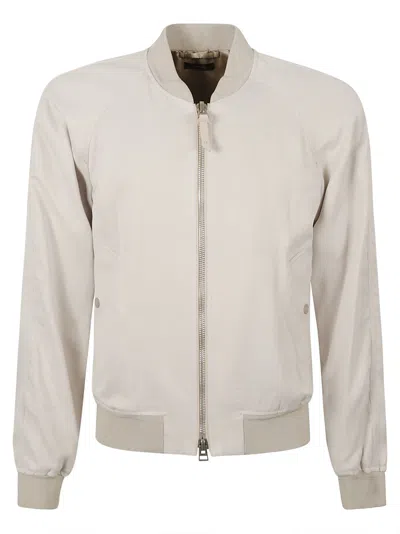Tom Ford Classic Fitted Zipped Bomber In Ivory